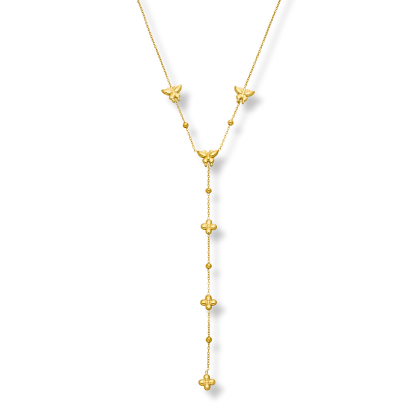 Spring Butterfly & Flower Y-Kette 14K Vergoldet