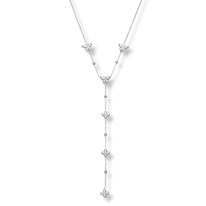 Spring Butterfly & Flower Y-Kette 14K Vergoldet