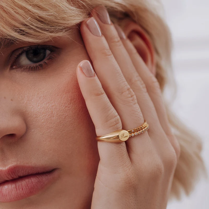 Engraved Ellipse Signet Ring