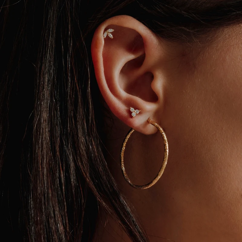 Marquise Flowery Piercing - 14 K Gelbgold