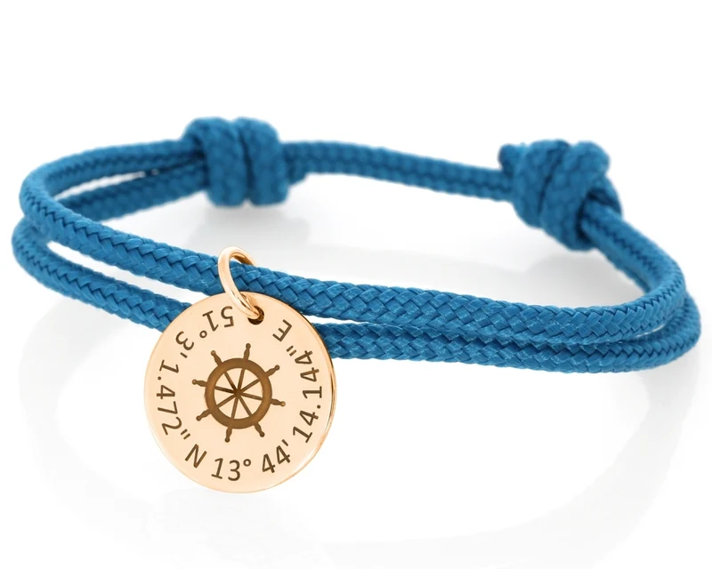 maritimes Segelseil Armband blau Koordinaten Schmuck roségold