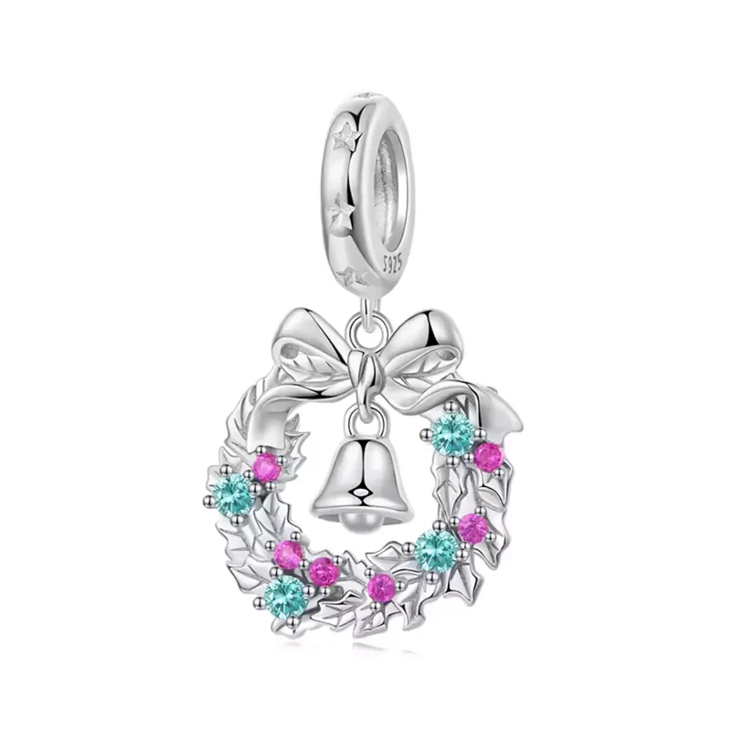 Dainty Holiday Wreath with Bell Dangle Charm | CZ