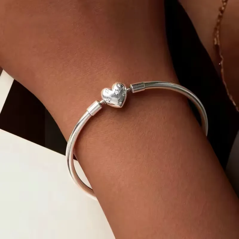 Stars Heart Charm Bangle | CZ