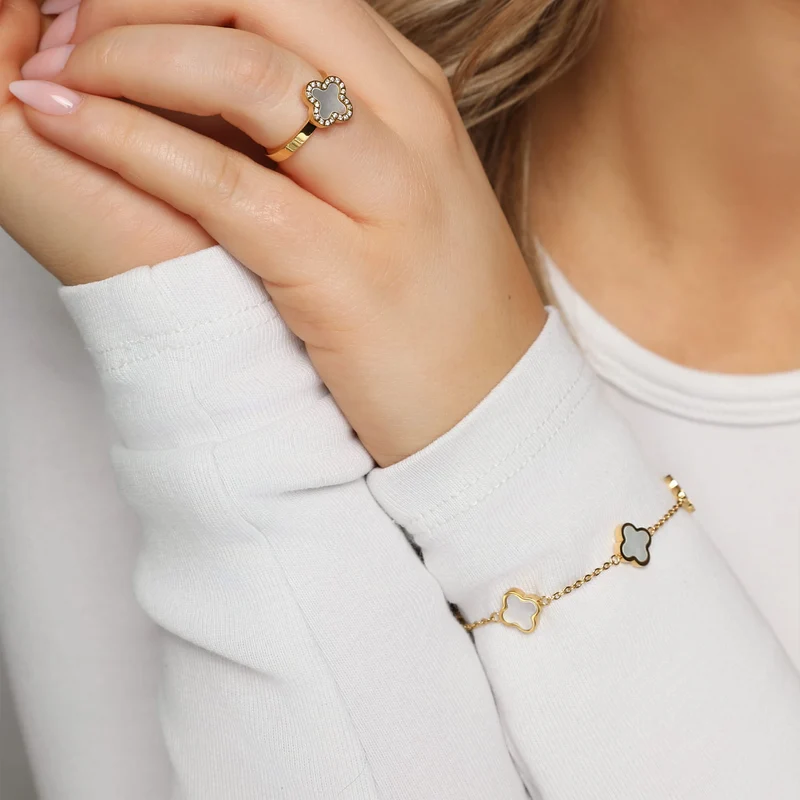 Mini Clover Perlmutt Armband | 18K vergoldet