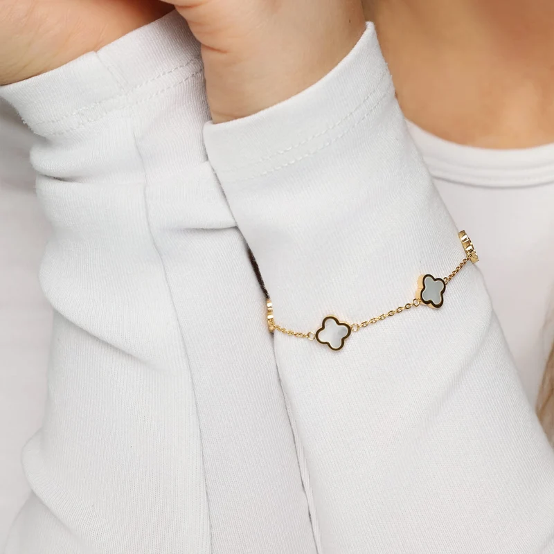Mini Clover Perlmutt Armband | 18K vergoldet