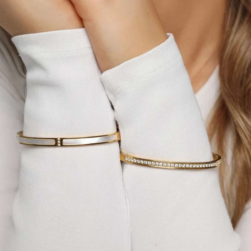 Perlmutt Glow Armreif | 18K vergoldet