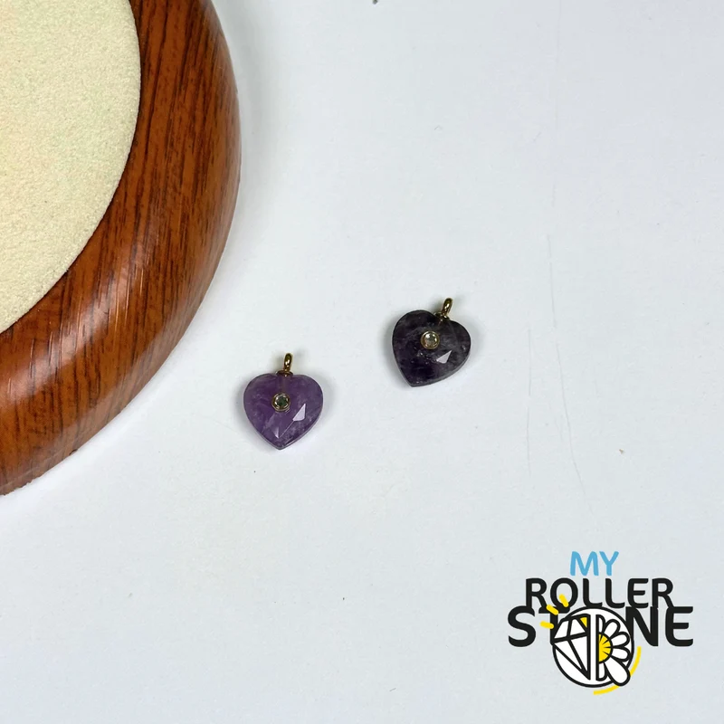 Facettierter Herzanhänger mit Amazonit, Tigerauge und Amethyst – vergoldeter Edelstahl 304