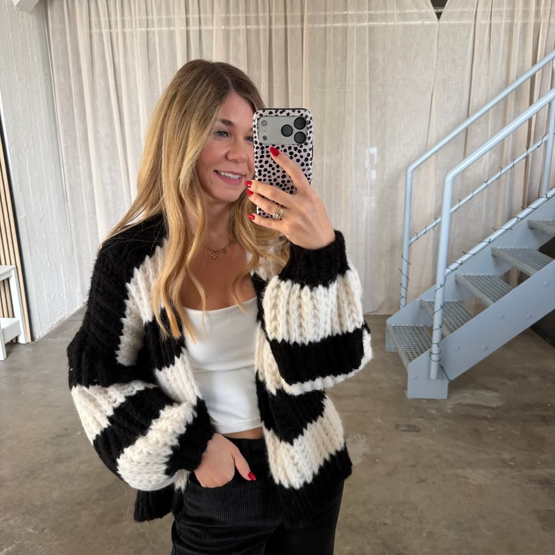 Strickjacke Lima - Schwarz x Creme