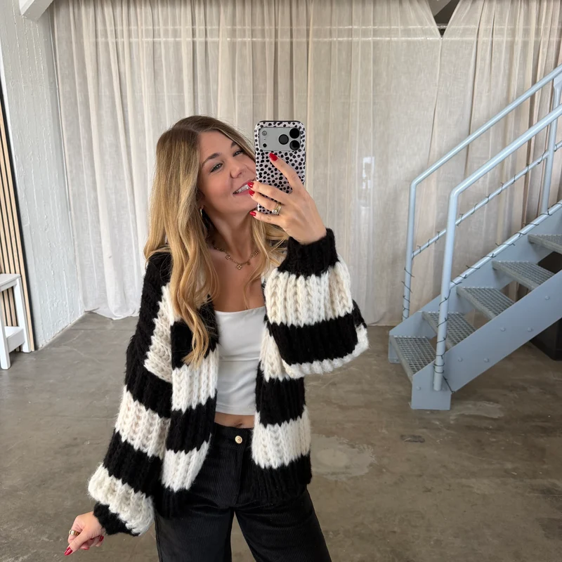 Strickjacke Lima - Schwarz x Creme