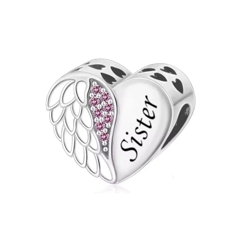 "A Piece Of My Heart Is In Heaven" Sister Heart Charm | CZ