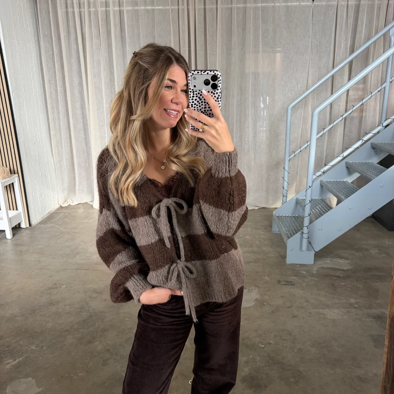 Strickjacke Bella - Taupe x Espresso