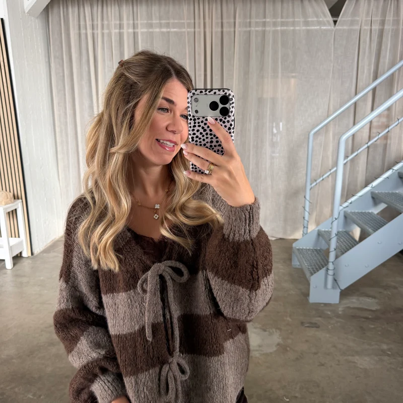 Strickjacke Bella - Taupe x Espresso