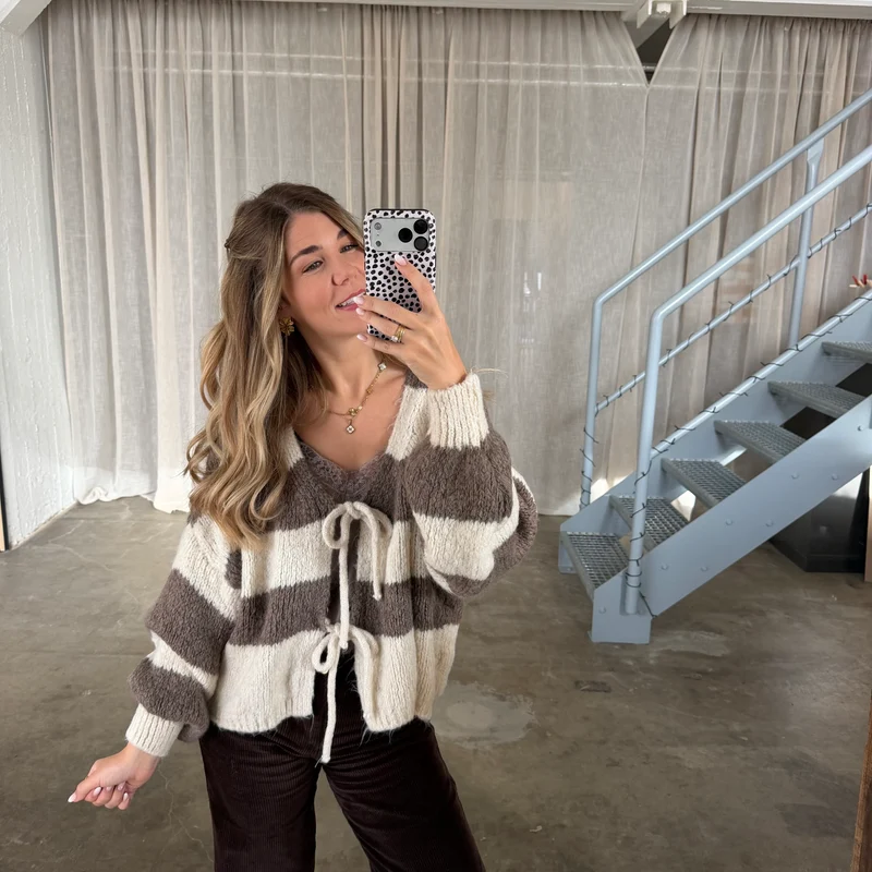 Strickjacke Bella - Taupe x Creme
