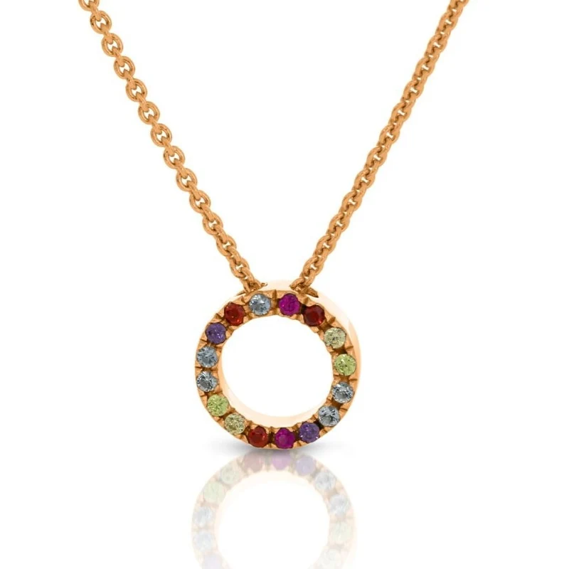 zarte Collier Kette multicolor Kreis Anhhänger bunt rosé vergoldet