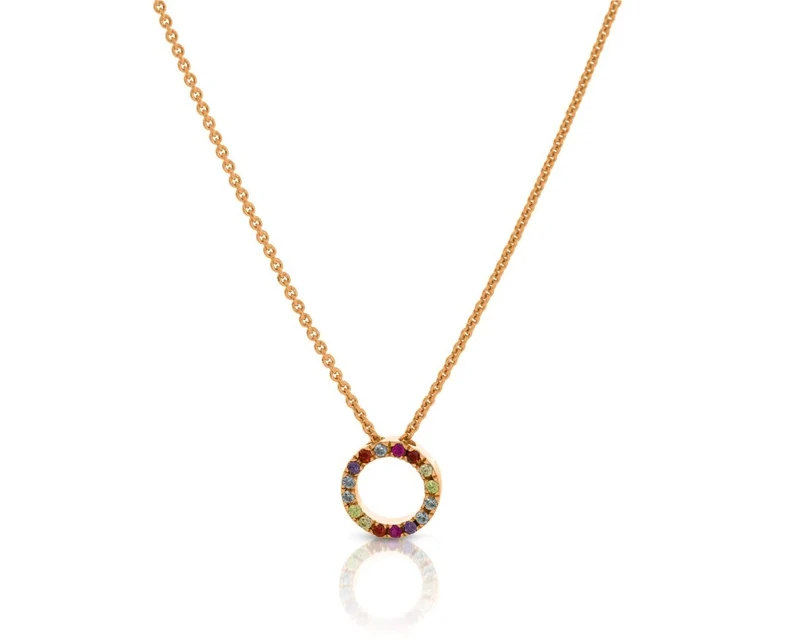 zarte Collier Kette multicolor Kreis Anhhänger bunt rosé vergoldet