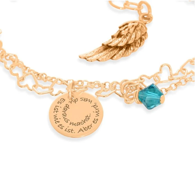 Armband mit Gravur Herz Armkettchen verstellbar Kristall Anhänger rosé vergoldet