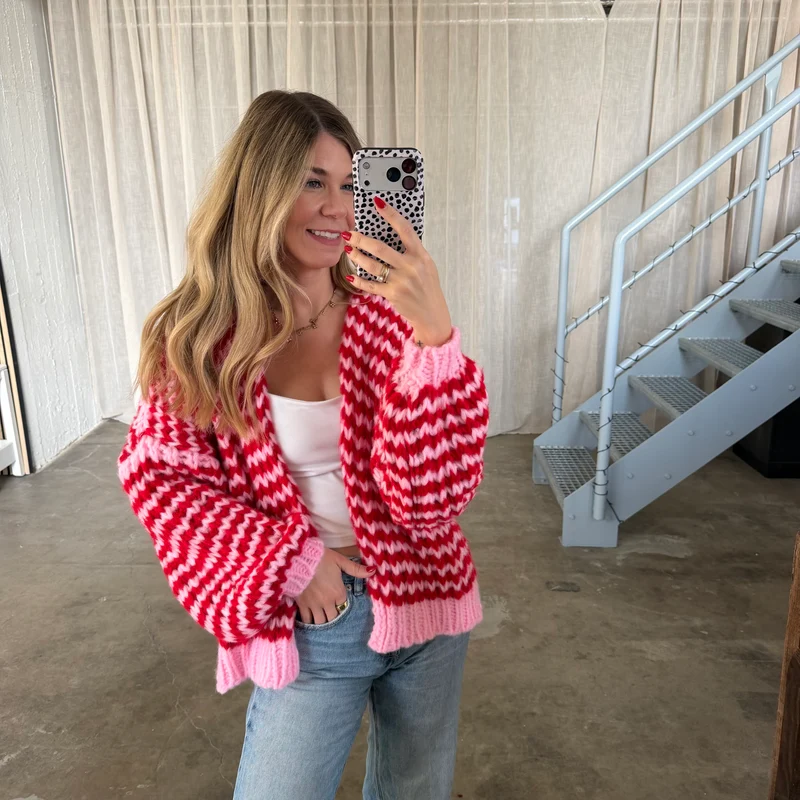 Strickjacke Lima WAVES - Rot x Rosa