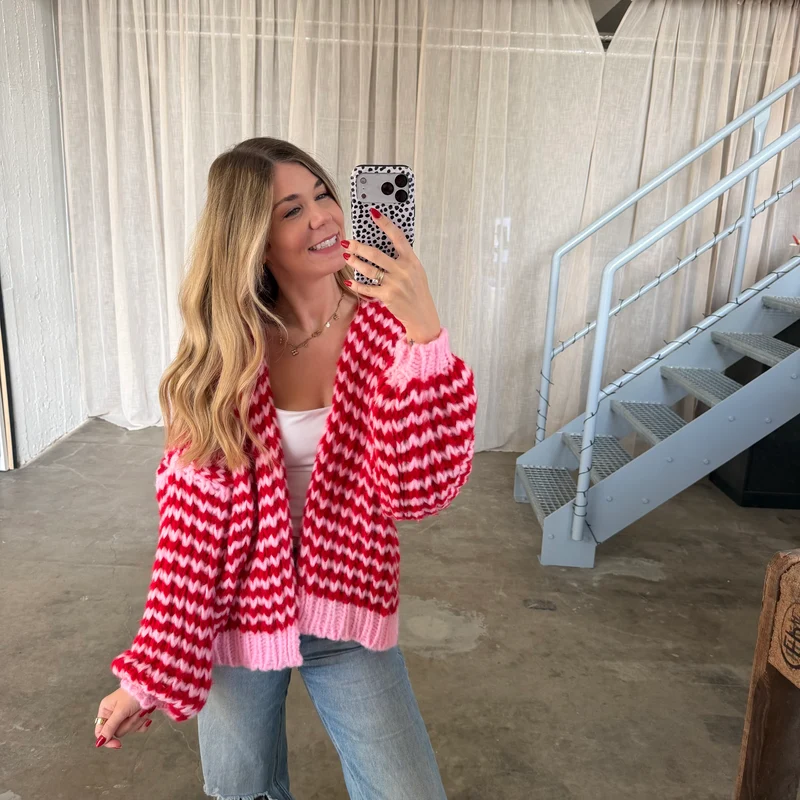 Strickjacke Lima WAVES - Rot x Rosa