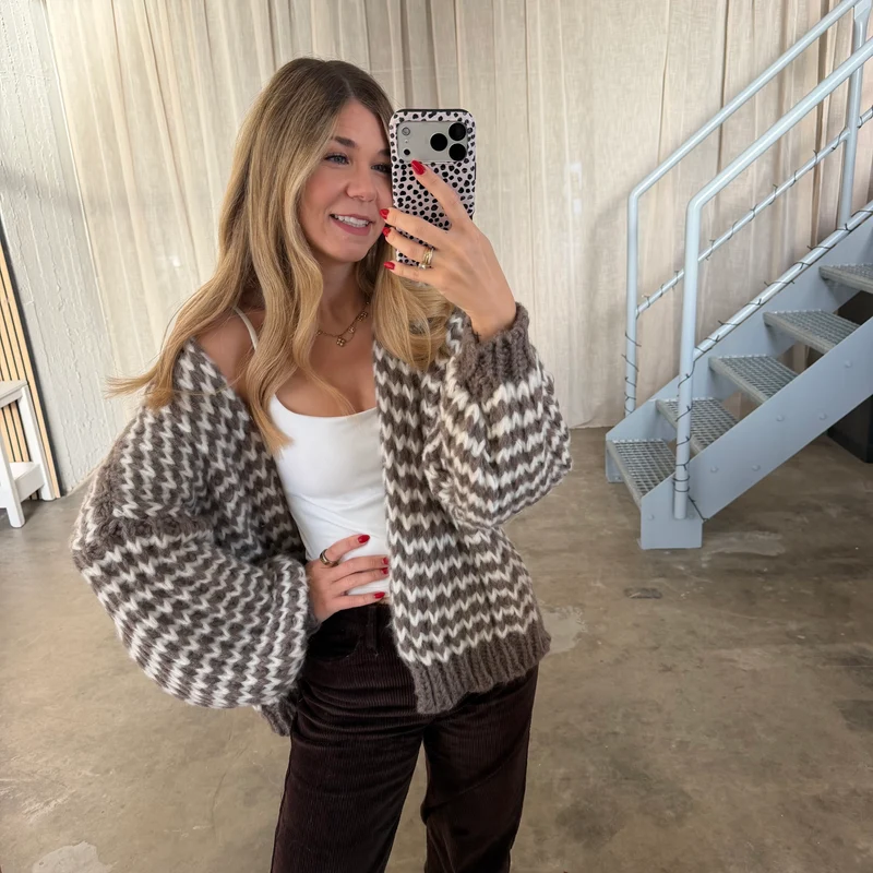 Strickjacke Lima WAVES - Taupe x Creme