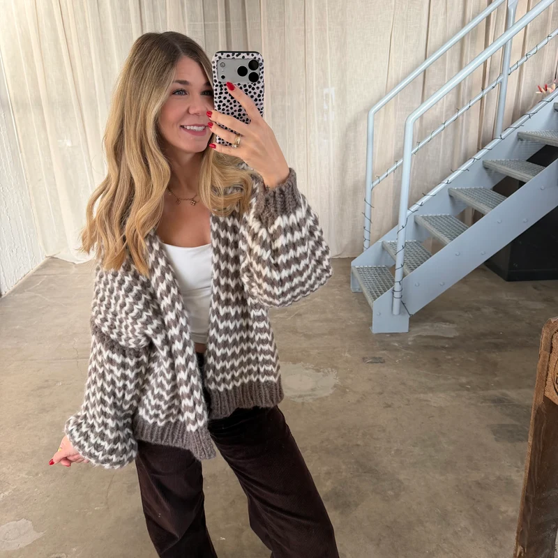 Strickjacke Lima WAVES - Taupe x Creme