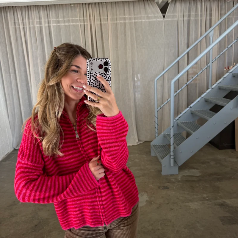 Zipp Jacke Mia - Rot x Neon Pink