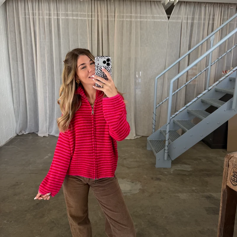 Zipp Jacke Mia - Rot x Neon Pink