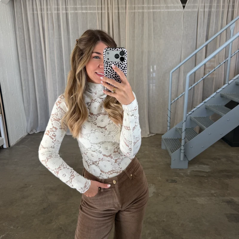 Spitzen Longsleeve SHEER - Weiß