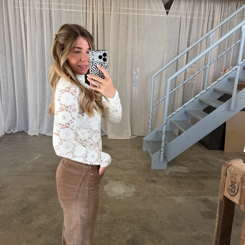 Spitzen Longsleeve SHEER - Weiß
