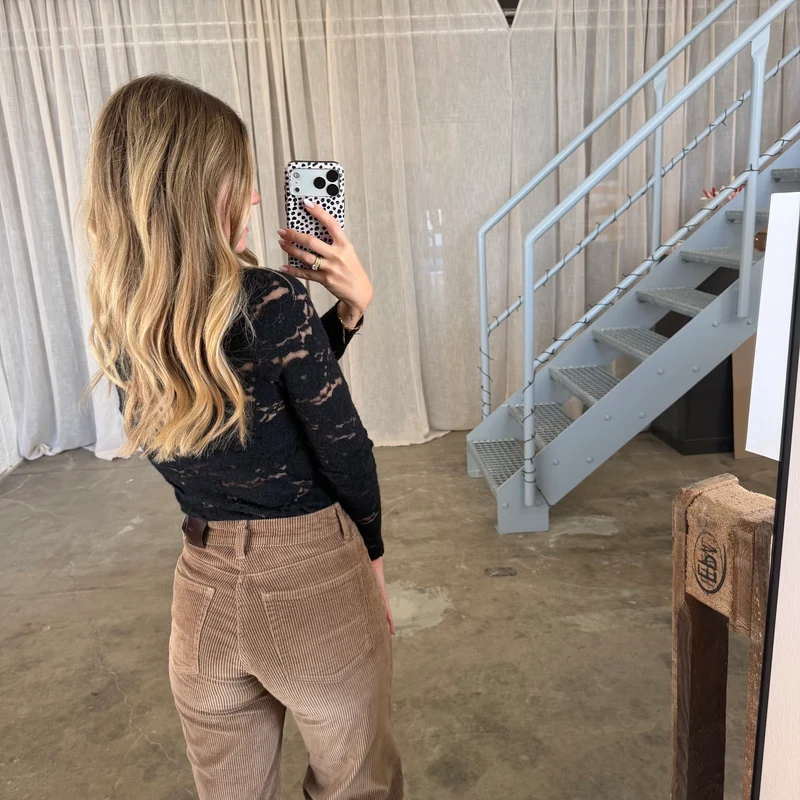Spitzen Longsleeve SHEER - Schwarz