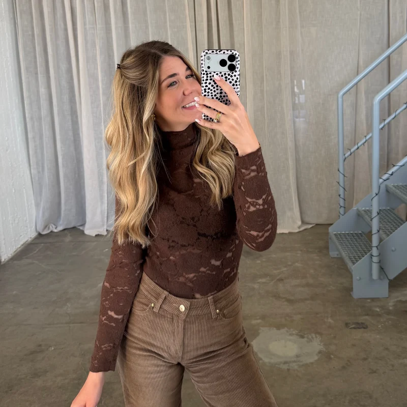 Spitzen Longsleeve SHEER - Espresso