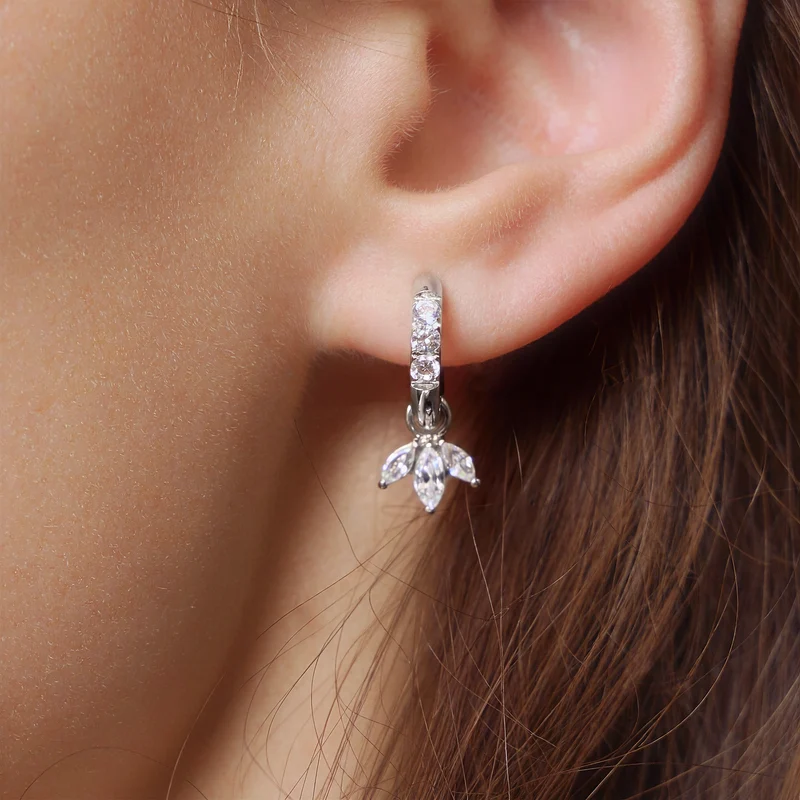 Pure Leaf Charm Hoop Silver