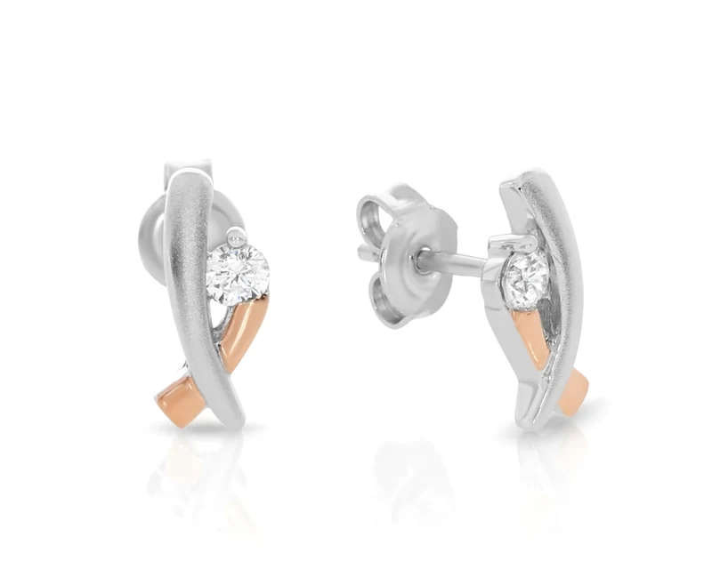 bicolor Ohrstecker rosé silber mit Zirkonia 925 Sterling Silber