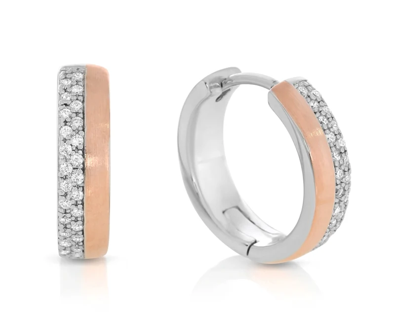 Creolen bicolor rosé silber Zirkonia Ohrringe 925 Sterling Silber