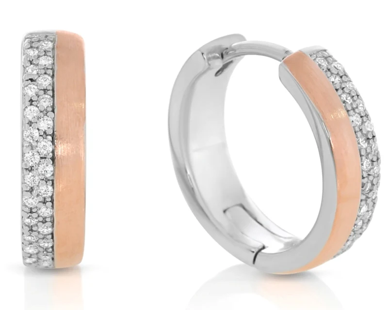 Creolen bicolor rosé silber Zirkonia Ohrringe 925 Sterling Silber