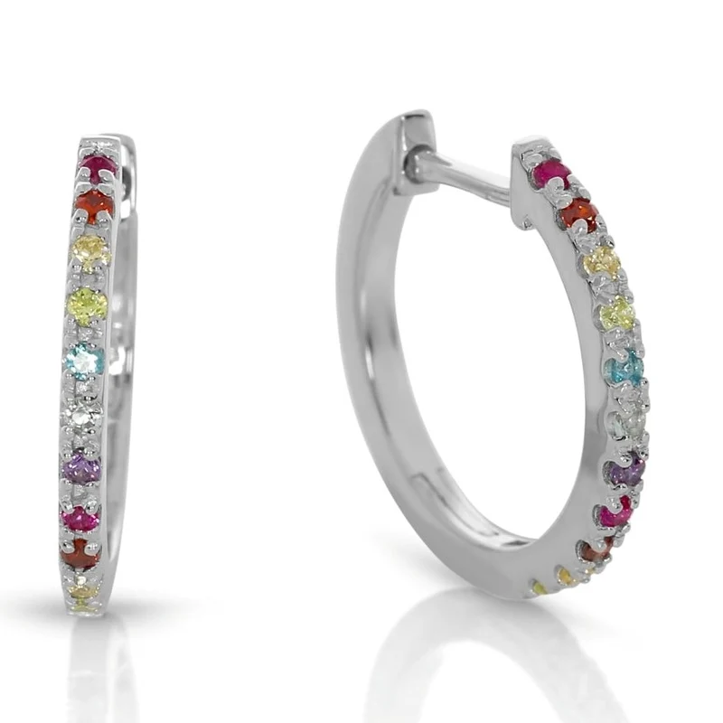 Creolen mit bunten Zirkonia Klappcreolen 925 Sterling Silber