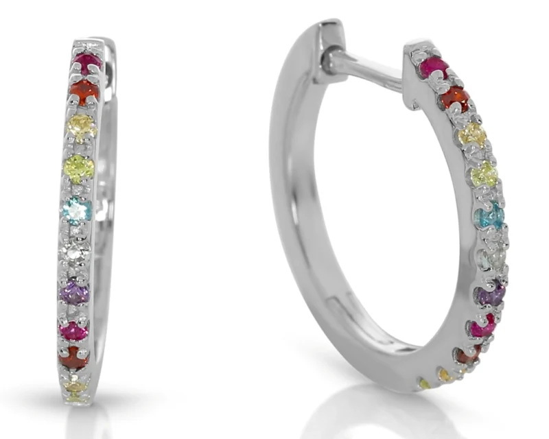 Creolen mit bunten Zirkonia Klappcreolen 925 Sterling Silber