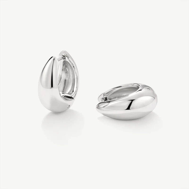 Silver Plain Dome Huggie Hoop Earrings