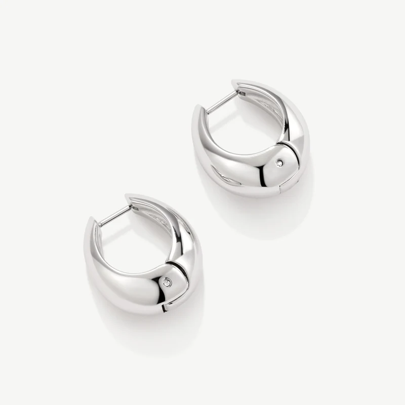 Silver Plain Dome Huggie Hoop Earrings