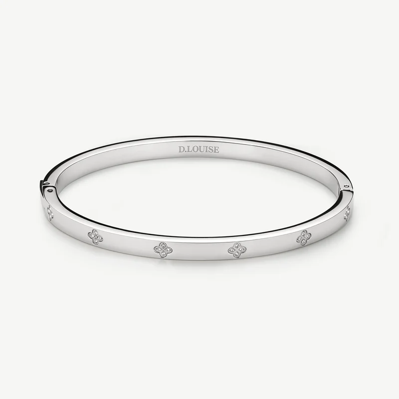 Silver Slim Clover Bangle