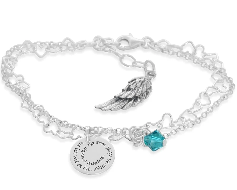 Armband mit Gravur spiralförmig Herz Armkettchen Flügel Anhänger