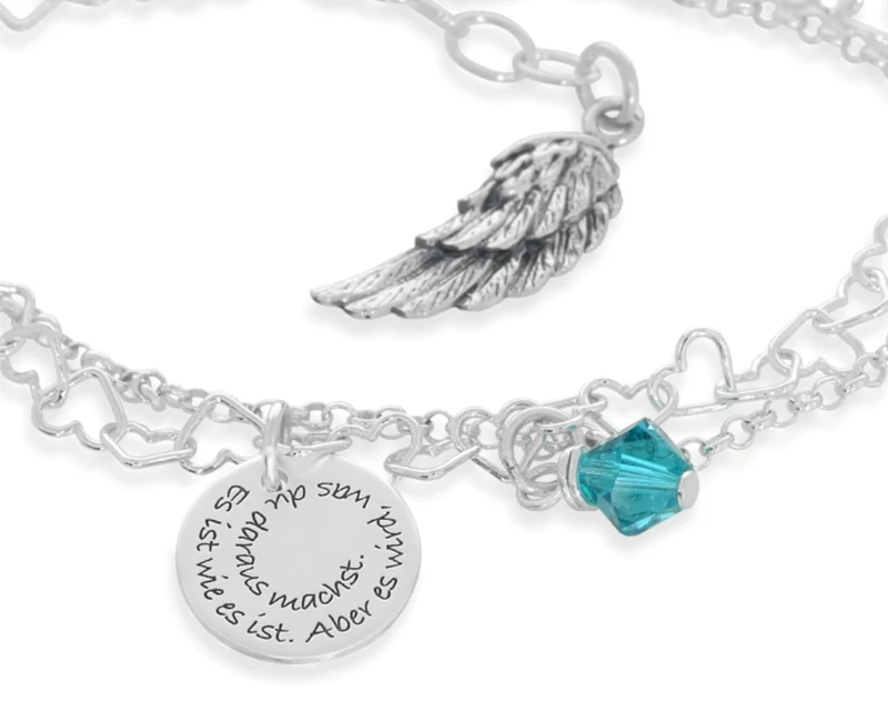 Armband mit Gravur spiralförmig Herz Armkettchen Flügel Anhänger