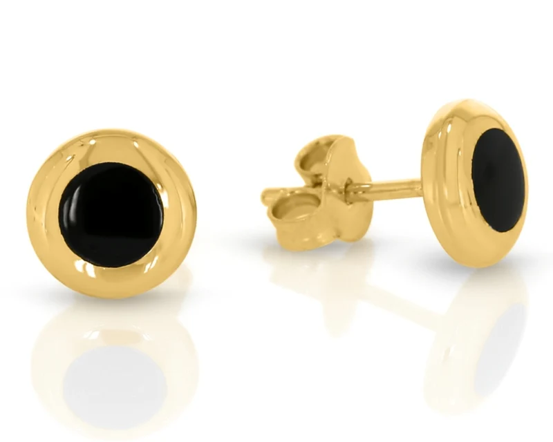 schwarze Ohrstecker vergoldet Button Ohrringe