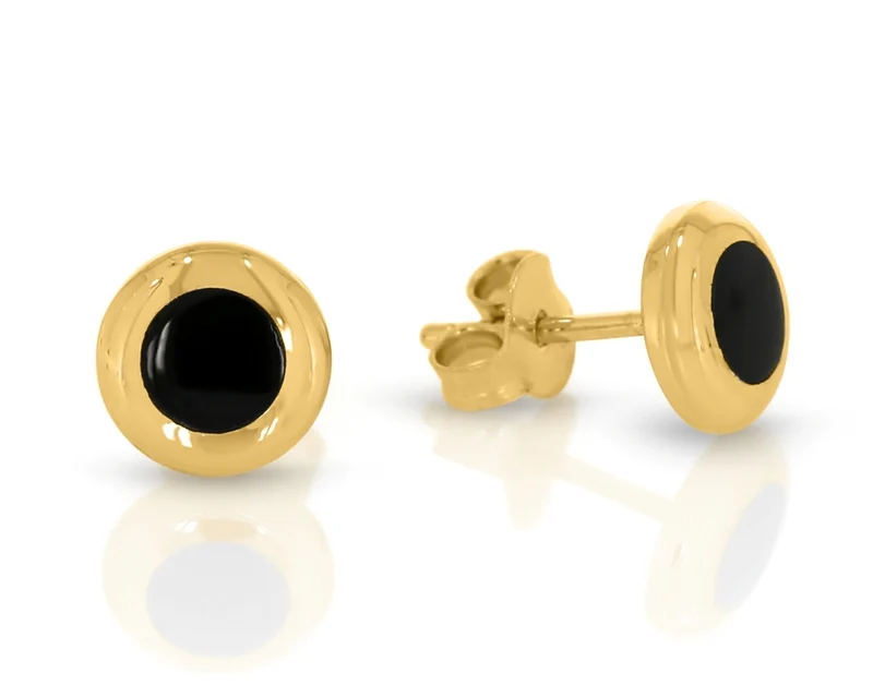 schwarze Ohrstecker vergoldet Button Ohrringe