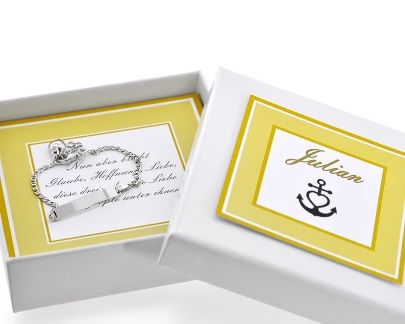 Armband Gravur Taufe Herz Anhänger 925 Silber Geschenkschachtel mit Wunschtext