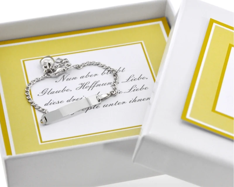 Armband Gravur Taufe Herz Anhänger 925 Silber Geschenkschachtel mit Wunschtext