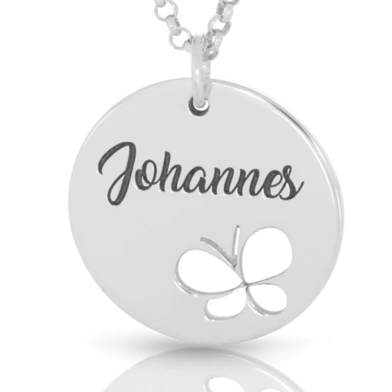 Namenskette mit Schmetterling Gravur Kinder Damenkette 925 Silber poliert