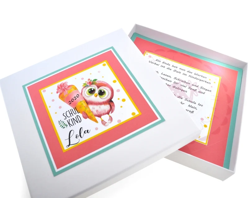 Geschenk zur Einschulung Schultüte Geschenk Schachtel mit Wunschtext personalisiert
