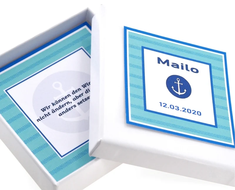 Geschenkschachtel Anker personalisiert Geburtstag, ABI, Einschulung, Taufe, Kommunion
