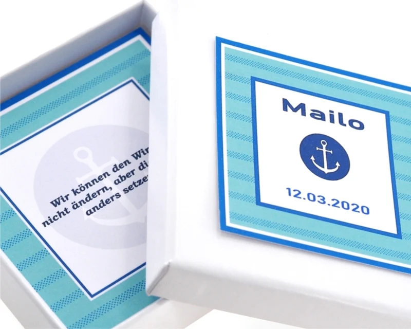Geschenkschachtel Anker personalisiert Geburtstag, ABI, Einschulung, Taufe, Kommunion