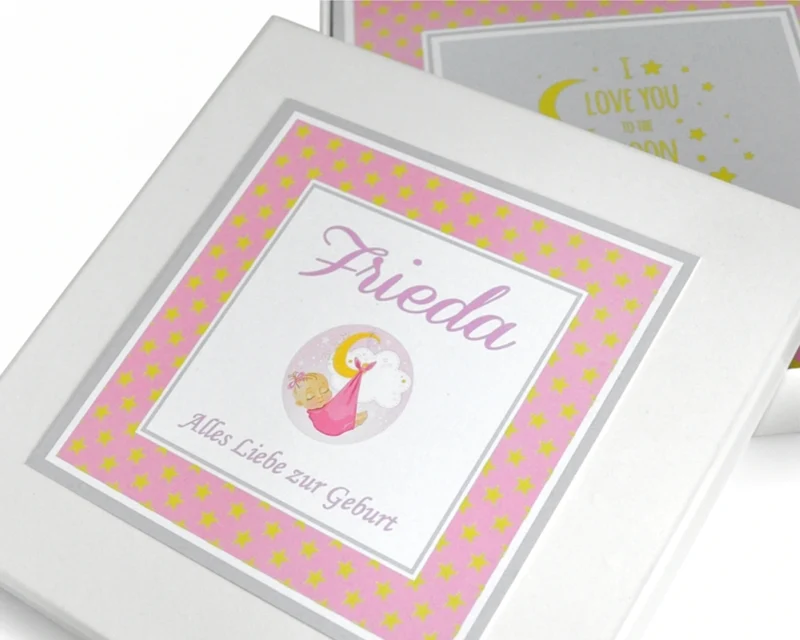 Geschenk zur Geburt rosa Geschenkverpackung Mädchen Baby Erinnerungsbox